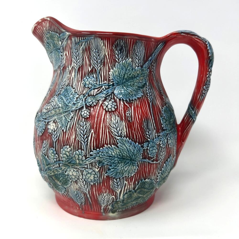 Vintage 19th Century Style Majolica Pitcher Mid Century Decorative Ceramic Jug